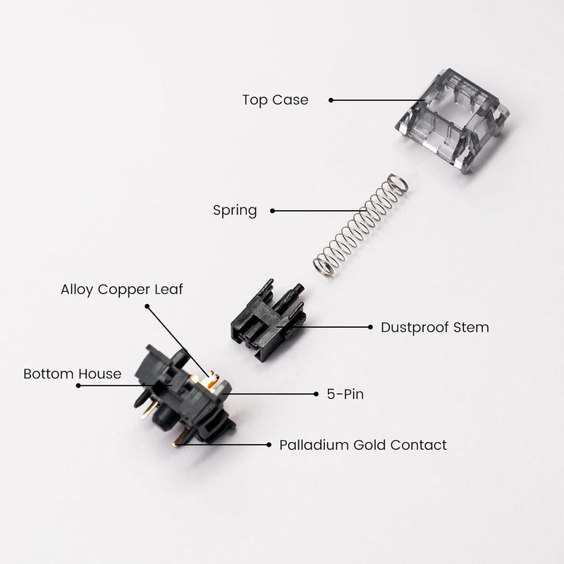 AKKO مفتاح V3 كريمي أسود برو مع عمود مقاوم للغبار للوحة مفاتيح الألعاب الميكانيكية، مفاتيح خطية 5 دبابيس (45 قطعة) - Image 5